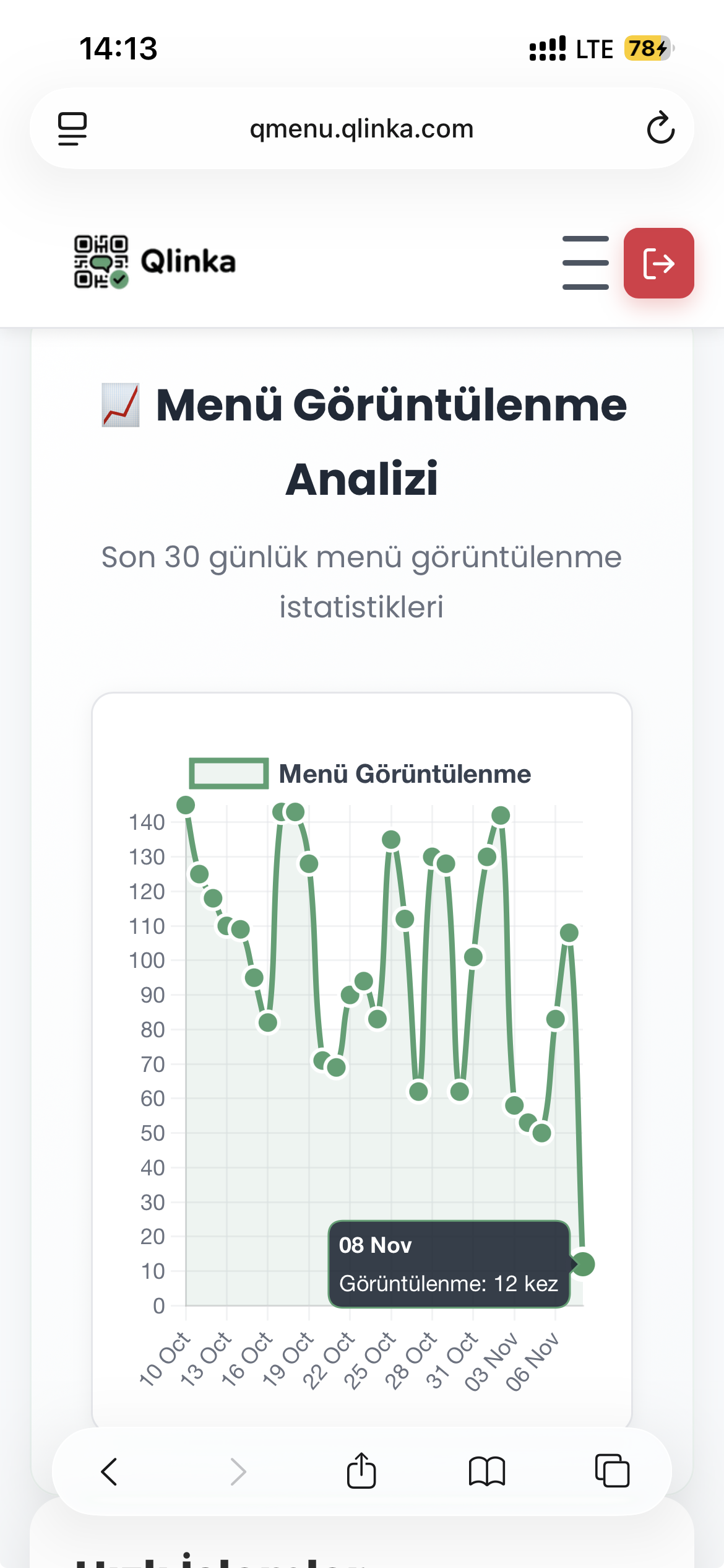 Görüntüleme ve etkileşim raporları QMenu arayüz örneği